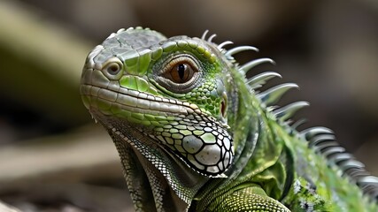 Fototapeta premium Small Green Iguana Closeup