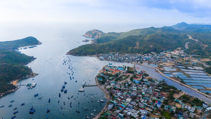 Fototapeta premium Aerial view of Vinh Hy bay, Nui Chua national park, Ninh Thuan province, Vietnam