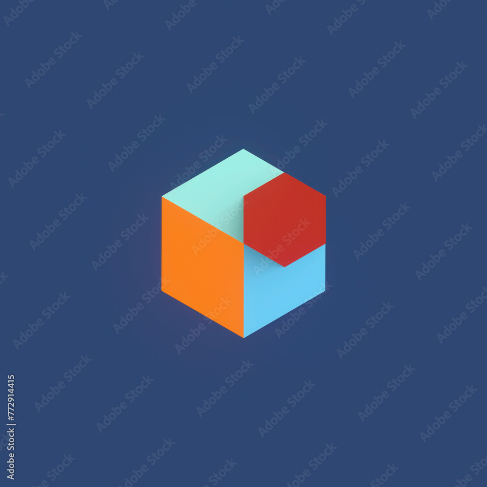 Poster Mesmerizing optical illusion. Abstract colorful digital illustration of 3d rendering shapes on dark blue background