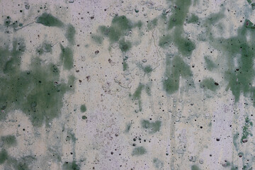 Vintage wall texture. Weathered stained rough surface of the concrete wall. A pattern with spots of faded green paint. Perfect for background and design. Closeup. High resolution.