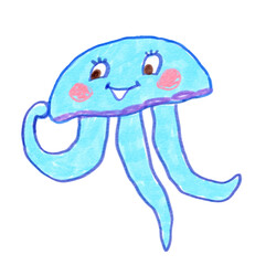 Felt pen vector illustration of child drawing of cute jellyfish