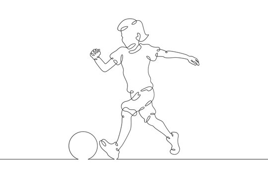 single line drawing of soccer player kicking ball clip art preview