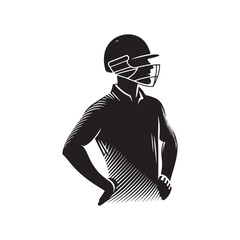  Vector Silhouette of a Cricketer in Action on the Pitch Amidst Competition.-cricketer black vector stock