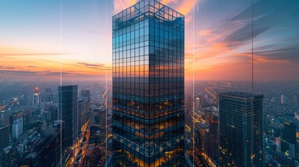 Reflective Skyscraper Capturing the Essence of Sunset