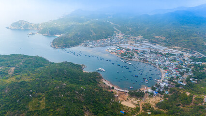 Fototapeta na wymiar Aerial view of Vinh Hy bay, Nui Chua national park, Ninh Thuan province, Vietnam