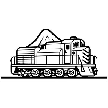 recommend clip art: Freight train, simple vector svg illustration, black monoline, isolated on white background