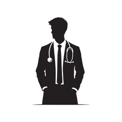 Vector Silhouette of a Doctor in Purposeful Motion Amidst Medical Environment-Doctor black vector stock
