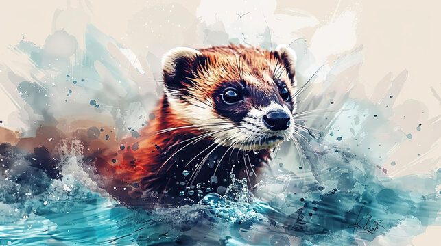 endangered specie concept , ferret in watercolor style risk of extinction, wildlife, 17 may , endangered specie day 