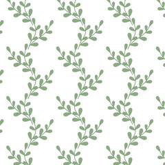 Fototapeta na wymiar Background of green twigs. Floral pattern in flat style. Seamless pattern for textile, wrapping paper, background. 