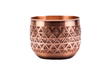 Copper Cup With Geometric Design. On a White or Clear Surface PNG Transparent Background..