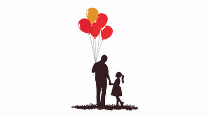 Silhouette father with his daughter and balloons