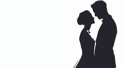 Silhouette pre wedding bride and groom on white background
