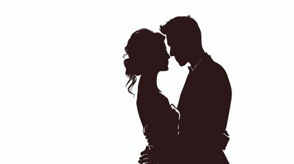 Silhouette pre wedding bride and groom on white background