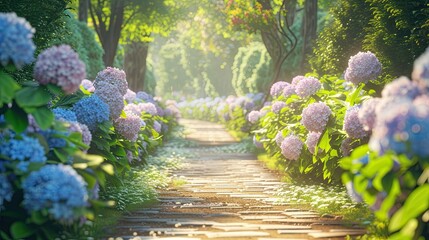The road is strewn with flowers. Nature, bud, shop, florist, bouquet, roses, smell, beauty, daisies, gift, flowerbed, garden, vase, bees, life, tulip, plants, petals, pollen, holiday. Generated by AI - obrazy, fototapety, plakaty