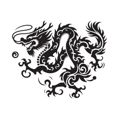 Dragon Dance Spectacle: Silhouette of Delightful Motion and Elegance in Vibrant Vector Art- festive dragon dance black vector stock.