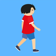 Little boy in red t-shirt and blue shorts, vector illustration