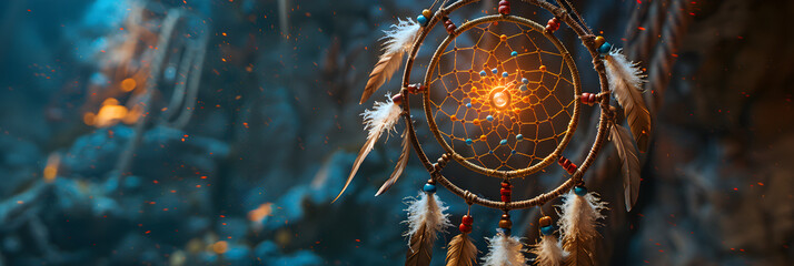  Dreamcatcher made of leather,
Dream catcher hanging outside in the morning
 - obrazy, fototapety, plakaty