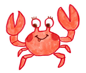 Felt pen vector illustration of child drawing of cute crab