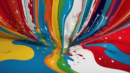 Colorful realistic flowing liquid wet paint splashes beautiful abstract background. Artistic vibrant colors rainbow paint flows. Bright wallpaper art illustration header concept.
