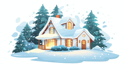 Obraz na płótnie Canvas Snow covered house on christmas night