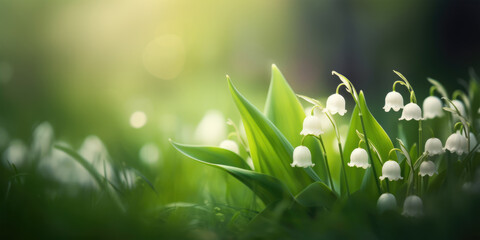 Lily of the Valley Flowers (Convallaria majalis). Spring Flowers. Beautiful floral background for...