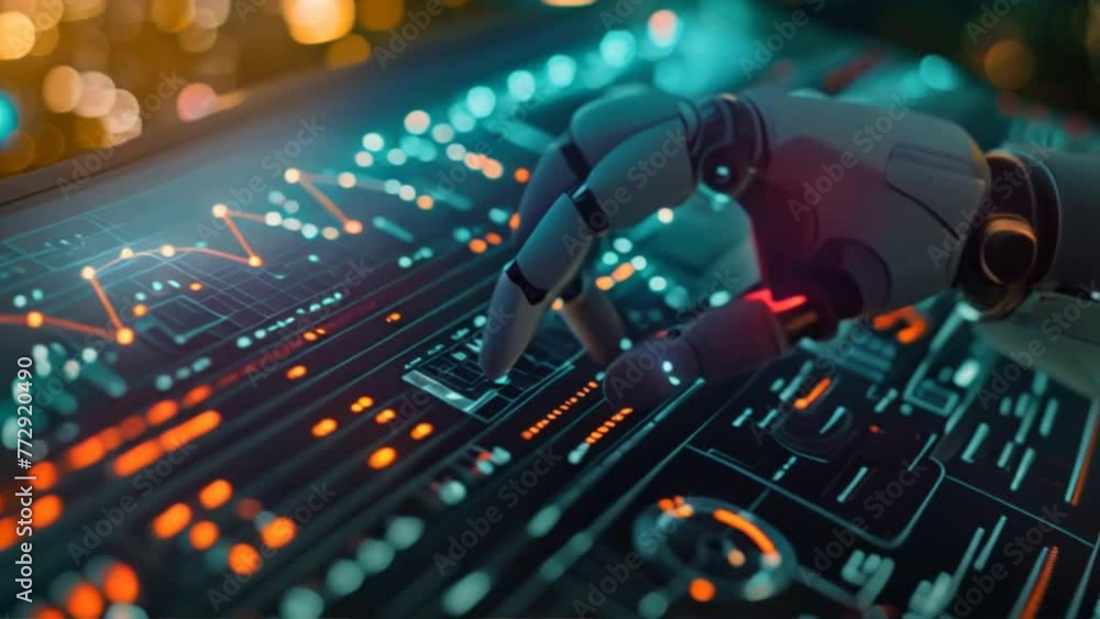 Poster analysis of ai trading. artificial intelligence for hand-tracking sales graphs. automated digital ma
