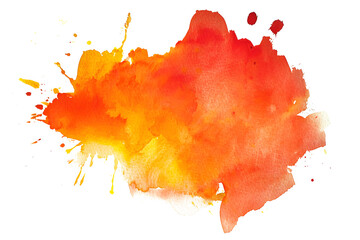Orange and red watercolor paint bloom on transparent background.