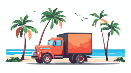 Summer go on. Hello summer. Truck advertisement. Flat