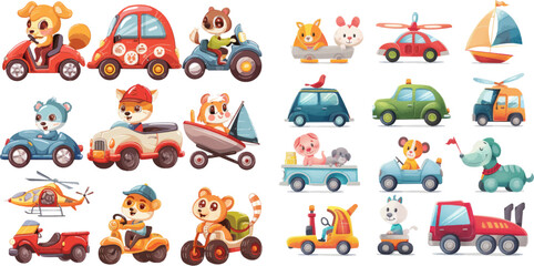 Cute animal drivers. Animal driving car, tractor and truck