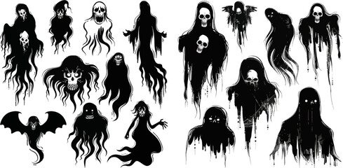 Horror spooky ghosts, halloween night ghostly ghoul