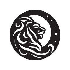 Lunar Lion: Vector Silhouette of Majestic Roaring Guardian in Moonlit Night, Symbolizing Strength and Protection.-lunar lion black vector stock.