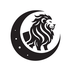 Lunar Lion: Vector Silhouette of Majestic Roaring Guardian in Moonlit Night, Symbolizing Strength and Protection.-lunar lion black vector stock.