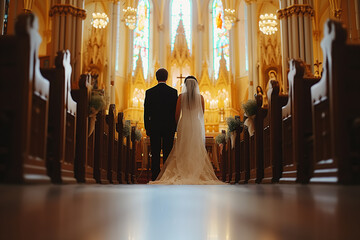 Bride and groom exchanging vows at the altar