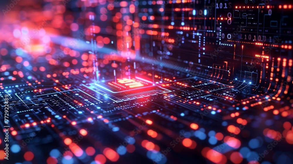 Poster a computer chip with the number 2 on it. the chip is surrounded by a red and blue background