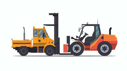 Obraz na płótnie Canvas Tow truck and forklift Flat vector isolated on white
