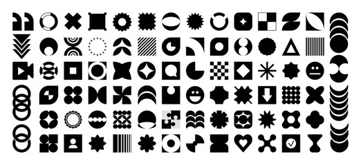 Trending elements for the design of a business concept. Abstract graphical geometric symbols for reviews, reviews, ratings, comments, and social networks in the Y2K style. Modern vector illustration.