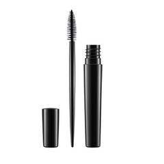 Black plastic opened mascara tube with volume and lengthening boosting effect brush on Isolated transparent background png. generated with AI