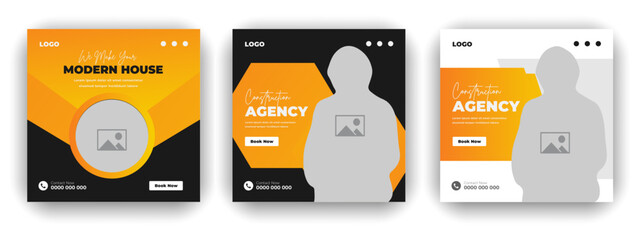 Real estate house property advertising social media post cover banner design set and elegant modern abstract home sale smooth gradient background shape color bundle template