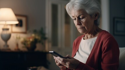 An elderly woman uses a smartphone and new technology in her life