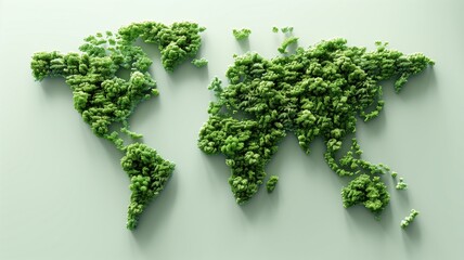 Green World Map or World map made up of various detailed trees.