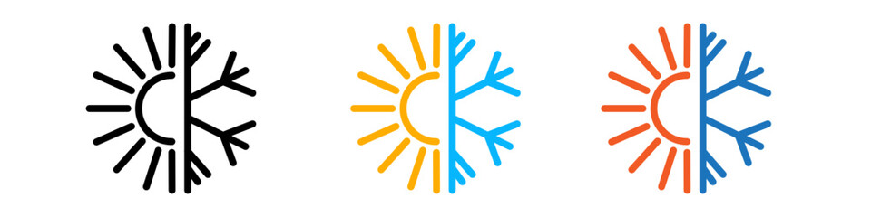Temperature Measurement Icons for Hot and Cold Conditions with Thermometer Scales