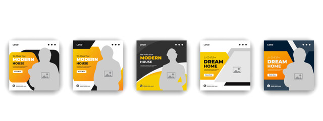 Real estate house property advertising social media post cover banner design set and elegant modern abstract home sale smooth gradient background shape color bundle template