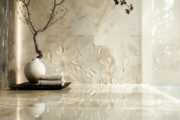 Luxurious marble tiles with intricate patterns inspired by nature's beauty.
