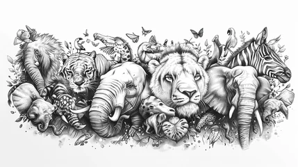 Foto op Plexiglas black and white sketch art of endangered species, Earth Day or World Wildlife Day concept. Save our planet, protect green nature and endangered species, biological diversity theme © Mahnoor
