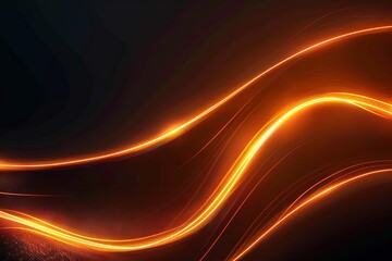Curved Neon Orange Line with Glowing Light Effect on Dark Background, Abstract Graphic Design Element