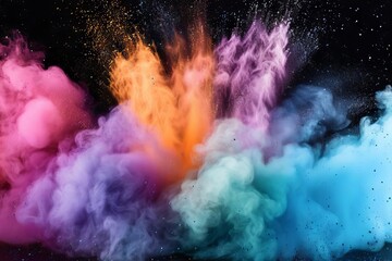 Colorful Powder Explosion Splash with Freeze Motion on Transparent Background, Abstract Dust Splatter Photo