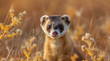 Fototapeta premium endangered weasel or ferret , Earth Day or World Wildlife Day concept. Save our planet, protect green nature and endangered species, biological diversity theme