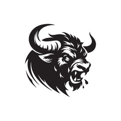Vector Silhouette of an Angry Ox Exuding Raw Power and Intensity in Motion- Angry OX Black Vector Stock.