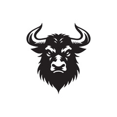 Vector Silhouette of an Angry Ox Exuding Raw Power and Intensity in Motion- Angry OX Black Vector Stock.