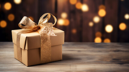 golden gift box on christmas background - obrazy, fototapety, plakaty